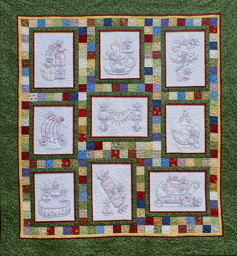 Christmas Mice Stitchery - 9 preprinted panels plus quilt pattern